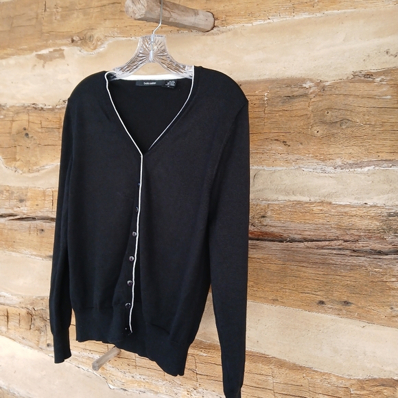 Bella Colori Black & White V Neck Silk & Cotton Cardigan Medium - Picture 4 of 9